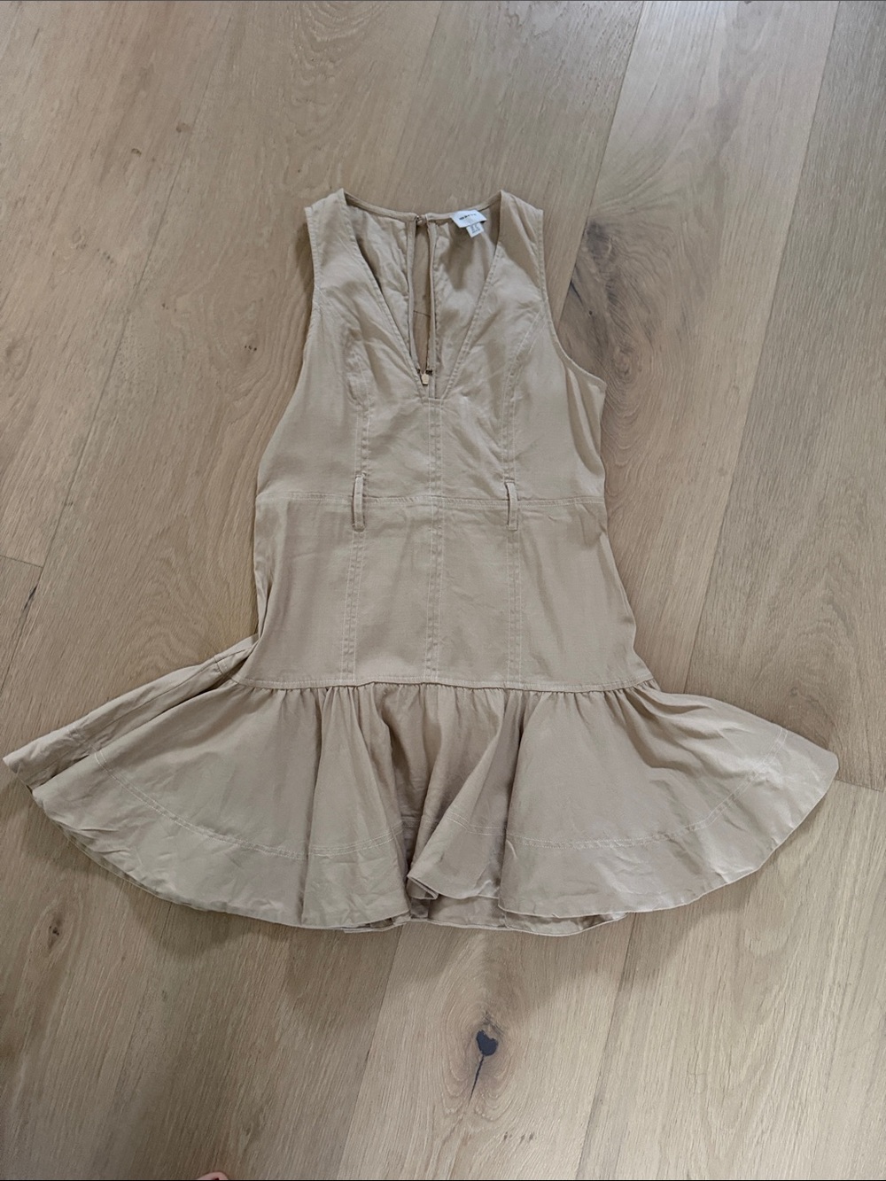 Maeve Tan Sleeveless Ruffle-Hem Dress